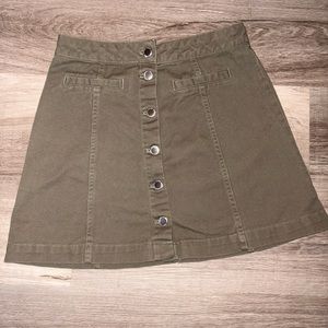 Olive Button-Front A-Line Skirt
